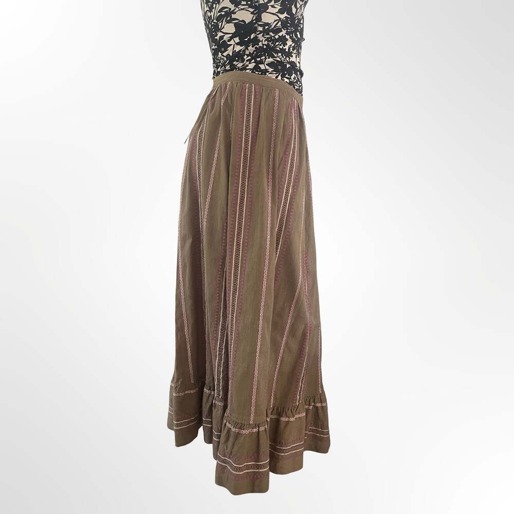 Sottana by David Lohman Vintage Brown Striped Cotton Midi Skirt - Picture 2 of 6